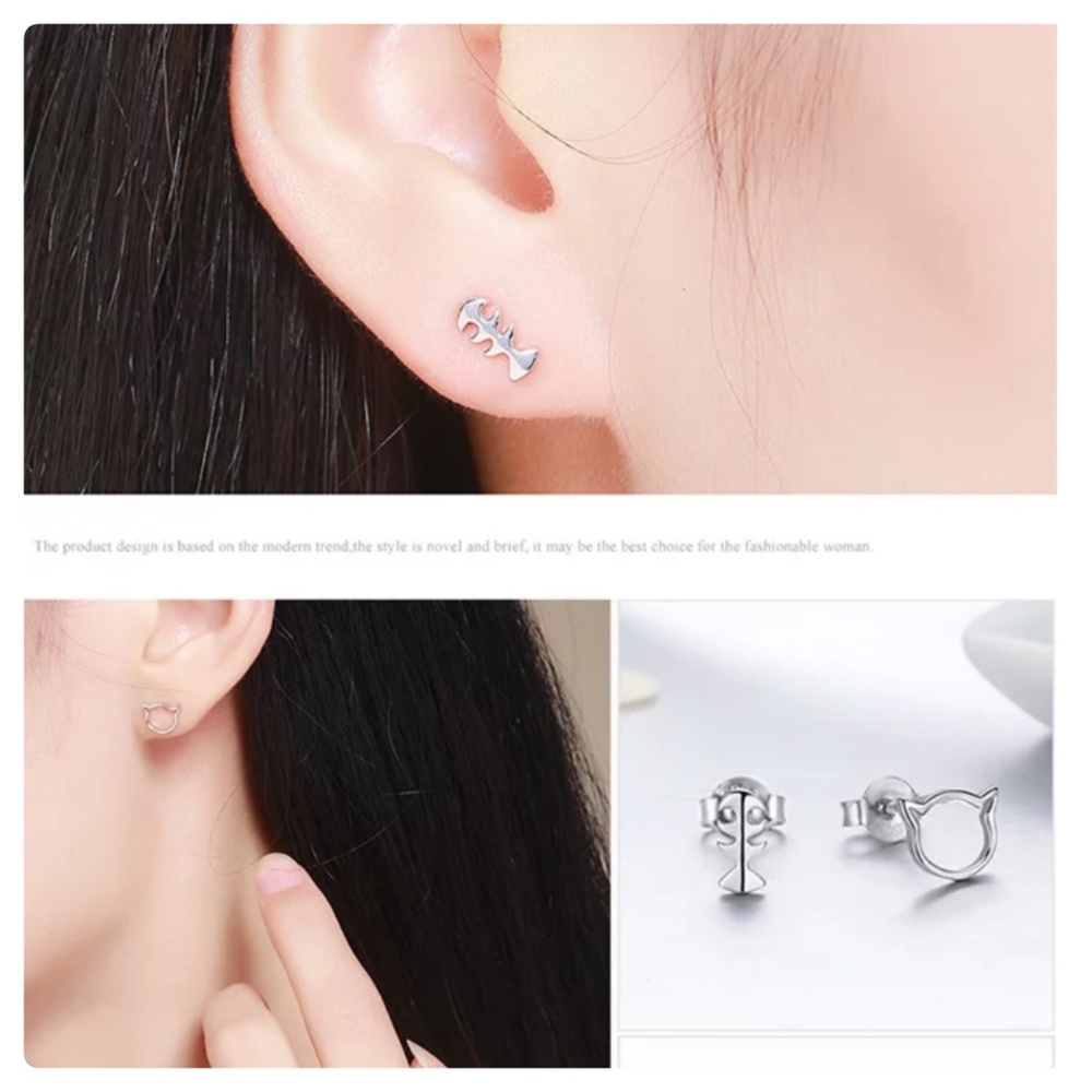 Cat Themed 925 Silver Stud Earrings - Picture 6 of 6